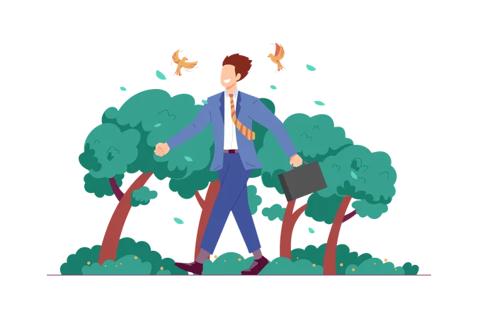 Businessman Walking in Nature for Mental Wellbeing  Illustration