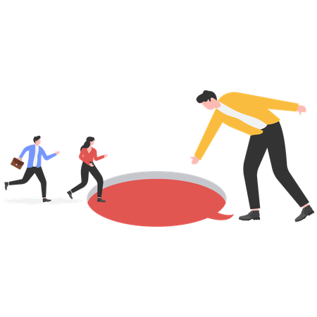 Businessman walking into a trap  Illustration