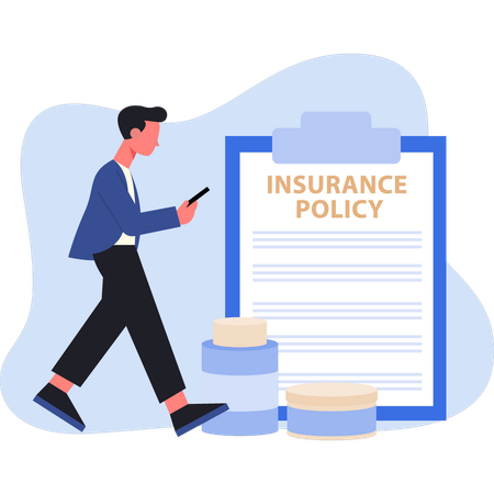 Businessman walking near to insurances clipboard  Illustration