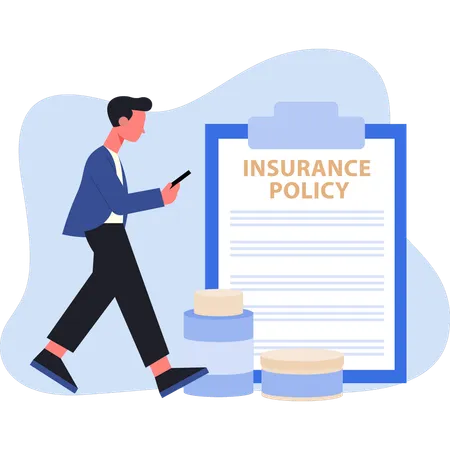 Businessman walking near to insurances clipboard  Illustration