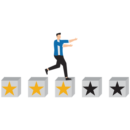 Businessman walking on 5-star rating loading panel  Illustration