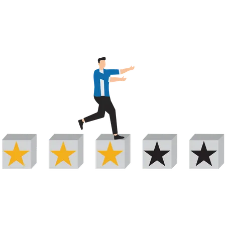 Businessman walking on 5-star rating loading panel  Illustration