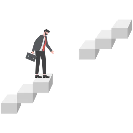 Career Path Obstacle Business Problem Or Risk Challenge To Achieve Success Or Leadership To Overcome Difficulty Concept Smart Businessman Walk To Next Level With Caution Of Damaged Broken Staircase Illustration