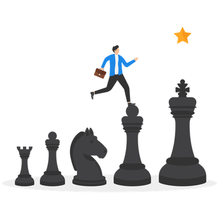 Businessman walking on chess piece up go to success  Illustration