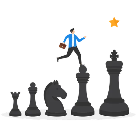 Businessman walking on chess piece up go to success  Illustration