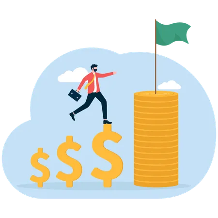 Businessman walking on growing dollar sign  Illustration