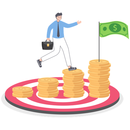 Businessman walking on money while getting financial success  Illustration