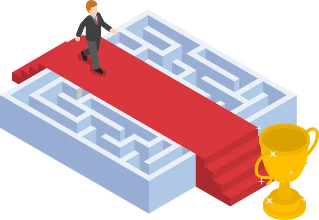 Businessman walking on red carpet over the maze  Illustration