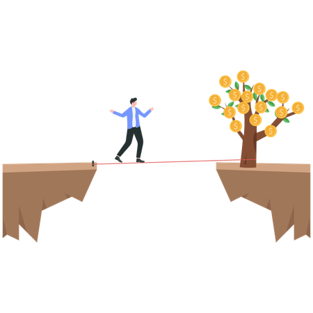 Businessman walking on rope for financial growth  Illustration