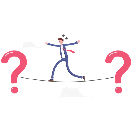 Businessman Are Walking On A Rope Tied To A Question Mark Illustration Vector Cartoon Illustration