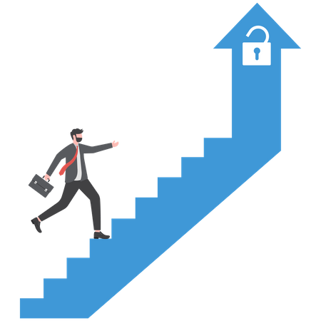 Businessman walking on staircase on arrow growth mindset  Illustration