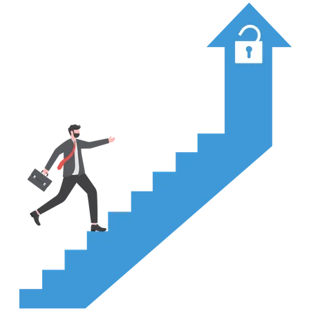 Businessman walking on staircase on arrow growth mindset  Illustration