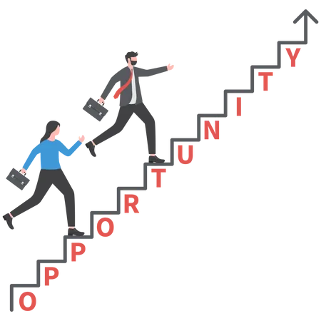 Businessman Walking On Staircase With Opportunity Word Growth Success To Career Concept Vector Illustrator Illustration