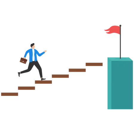 Businessman Walking On Stairs To Flag Target Symbol Illustration Career Growth And Development Illustration