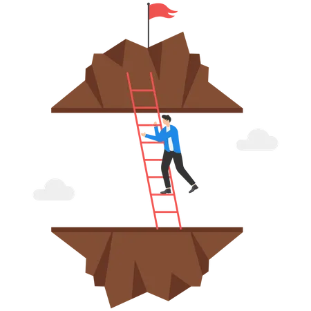 Businessman Walking On Stairs To Get To Target Flag On Mountain Business Success Concept Illustration