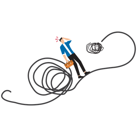 Businessman Walking on Tangled Rope Forming Question Mark Amid Uncertainty  Illustration