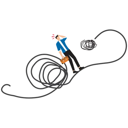 Businessman Walking on Tangled Rope Forming Question Mark Amid Uncertainty  Illustration