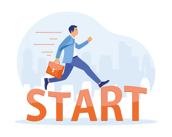 Businessman Walking On Word START While Starting Business Startup  Illustration