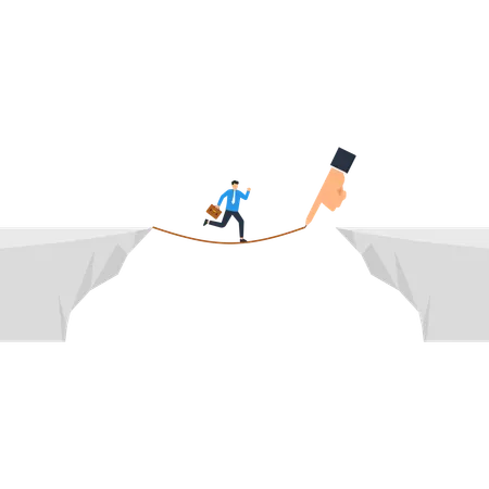 ビジネスマンの綱渡りリスクチャレンジ  イラスト