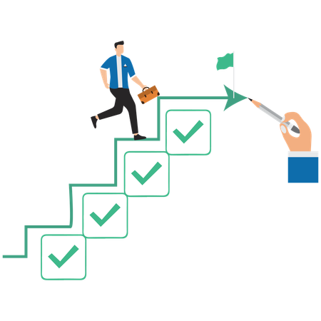 Businessman walking up stair of check boxes for assessment  Illustration