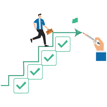 Businessman walking up stair of check boxes for assessment  Illustration