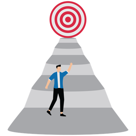 Businessman walking up stair with arrow as path to reach goal  Illustration