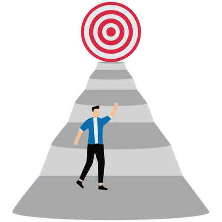 Businessman walking up stair with arrow as path to reach goal  Illustration
