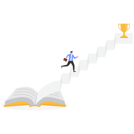 本でできた階段を上るビジネスマン  イラスト