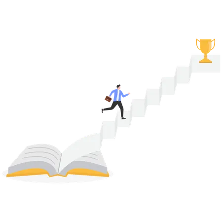 本でできた階段を上るビジネスマン  イラスト