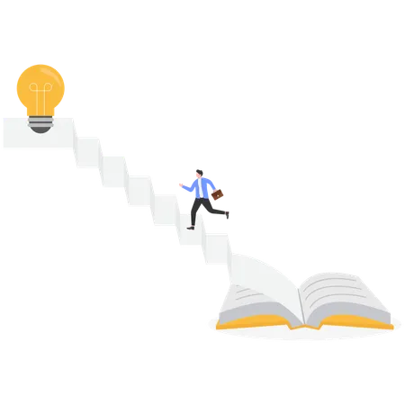 本でできた階段を上るビジネスマン  イラスト
