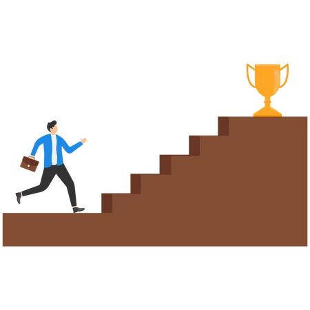 Businessman Walking Up The Stairs To The Top Business Concept Growth And The Path To Success Illustration