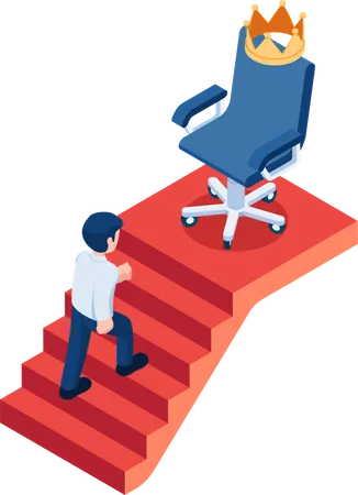 Businessman Walking Up to King Office Chair  Illustration