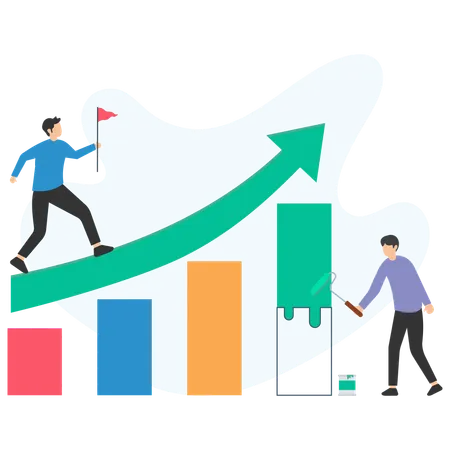 Businessman walking upward trend while another businessman painting growth chart  Illustration