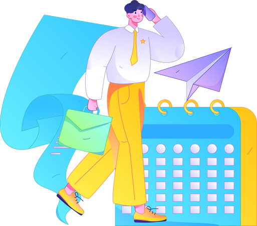 Businessman walking while checking job interview schedule  Illustration