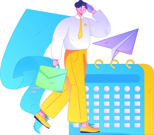 Businessman walking while checking job interview schedule  Illustration