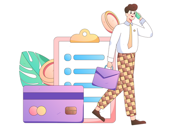 Businessman walking while talking about financial payment  Illustration