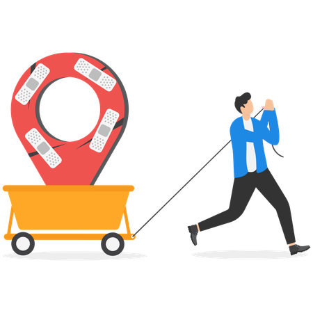Businessman walking with bandage repaired location pin shape  Illustration