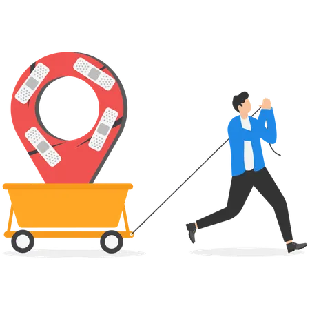 Businessman walking with bandage repaired location pin shape  Illustration