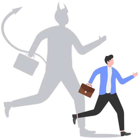 Businessman walking with evil shadow  Illustration
