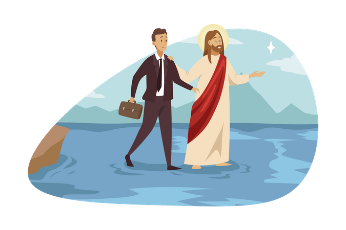 Businessman walking with jesus  Illustration