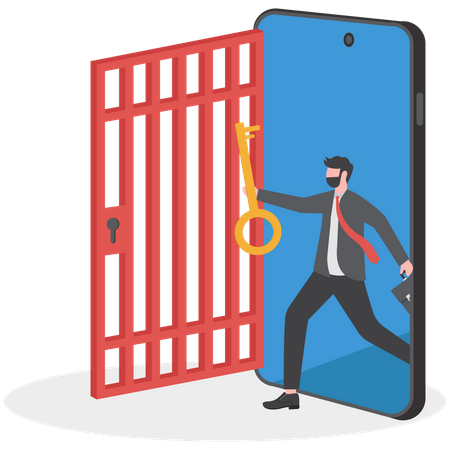 Businessman walks exits smartphone  Illustration