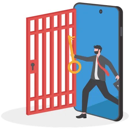 Businessman walks exits smartphone  Illustration