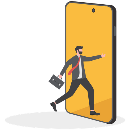 Businessman walks into the phone screen  Illustration