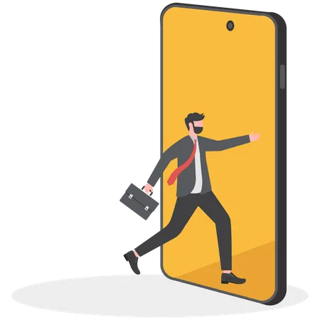 Businessman walks into the phone screen  Illustration