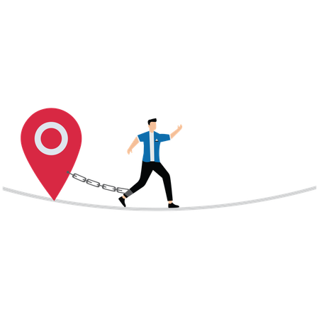 Businessman walks on rope with location sign  Illustration