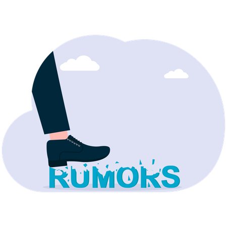 Businessman walks on rumors word  Illustration
