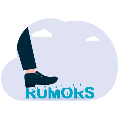 Businessman walks on rumors word  Illustration
