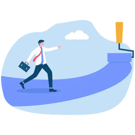 Businessman walks path to success with paint roller way for you  Illustration