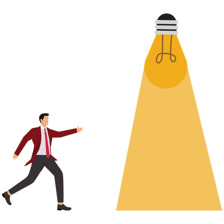 Businessman walks to the light bulb of wisdom  Illustration