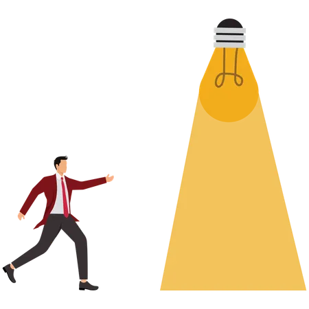 Businessman walks to the light bulb of wisdom  Illustration